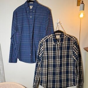 (2) EUC J. Crew Navy and Cream Plaid Men's Shirt M